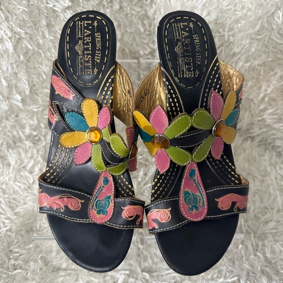 Spring Step L’artiste Sandals Pink Flowers Women’s Size 9 - Picture 2 of 5